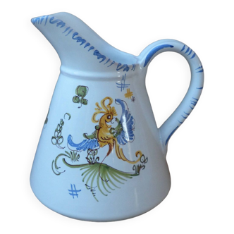 Earthenware pitcher from moustiers heron decor, kitchen decoration tableware france