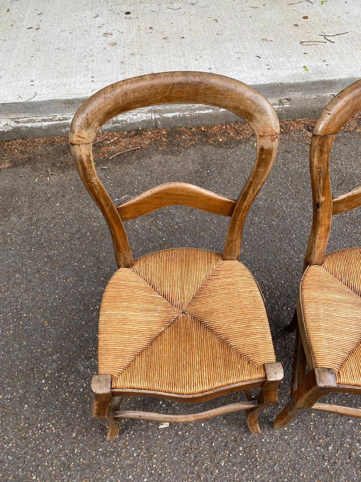 2 Louis Philippe chairs, solid curved wood and straw
