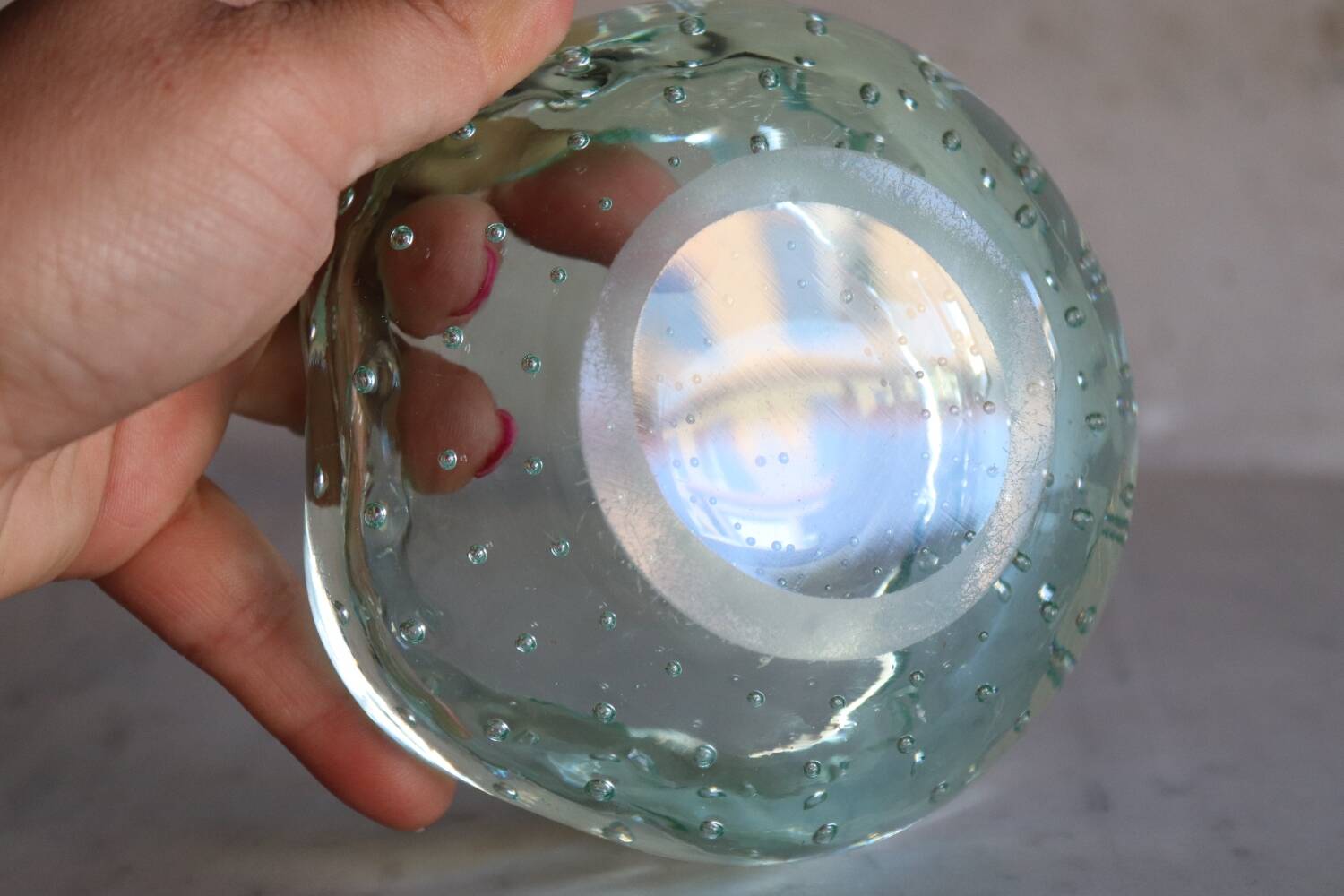 Daum green ashtray or empty pocket in bubbled glass