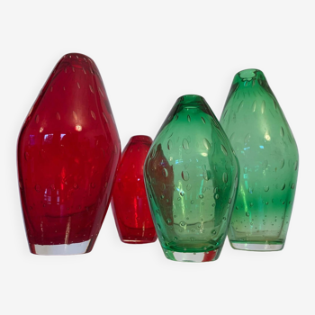 Set of four glass vases designed by Milan Metelak, Harrach Glassworks, Czechoslovakia, 1960s