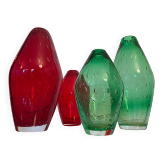 Set of four glass vases designed by Milan Metelak, Harrach Glassworks, Czechoslovakia, 1960s