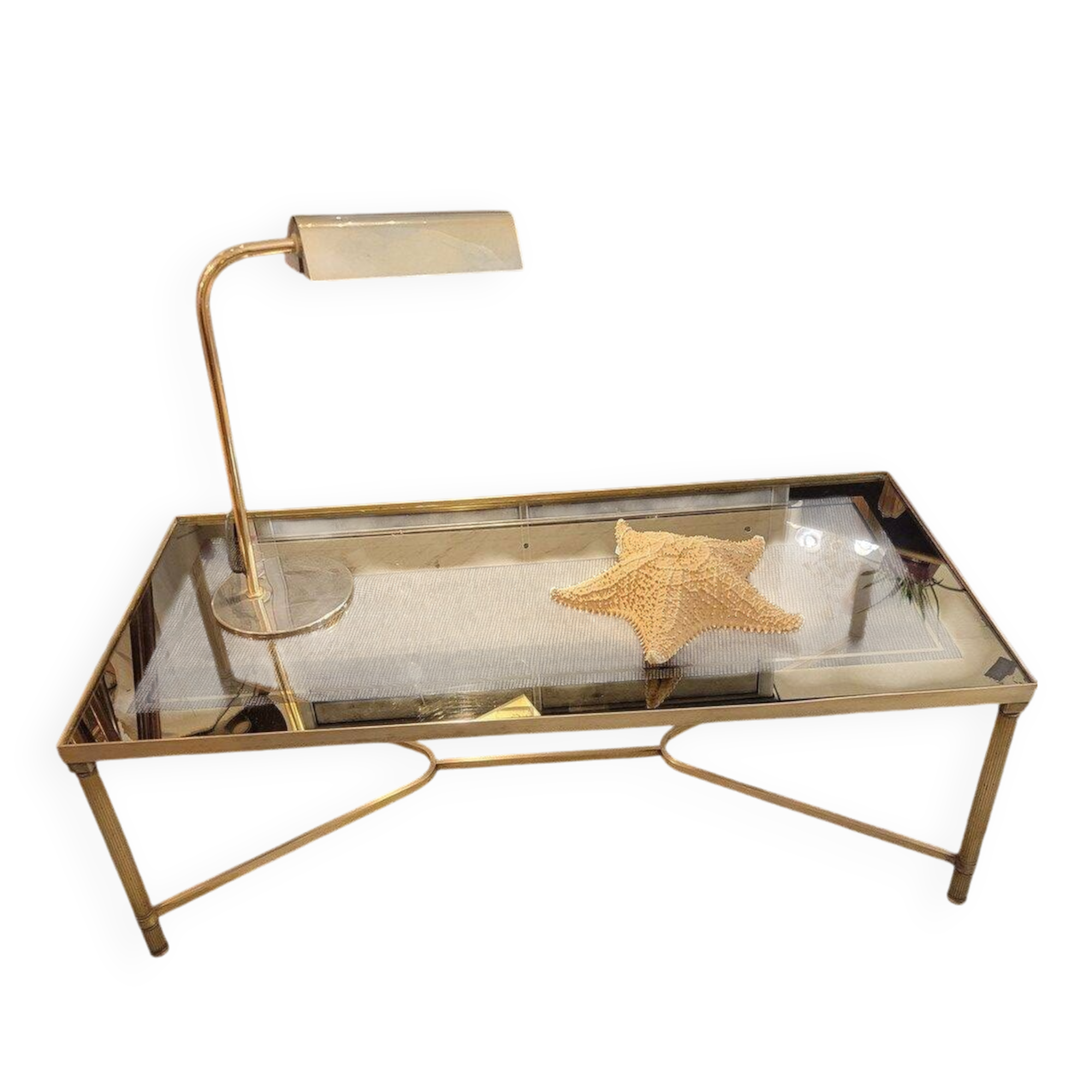 Brass and smoked glass coffee table