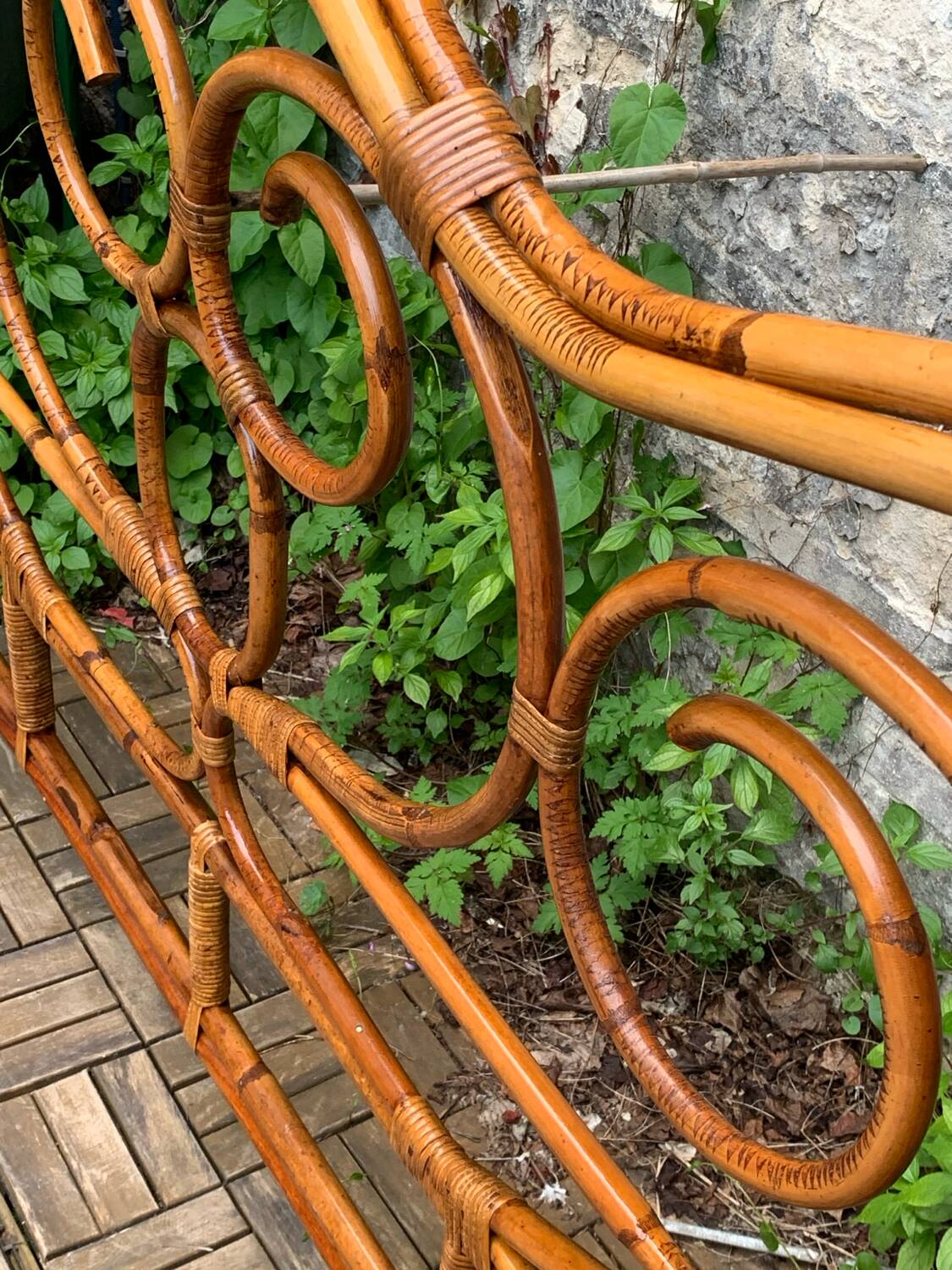 Bamboo and rattan headboard 160cm vintage 1960