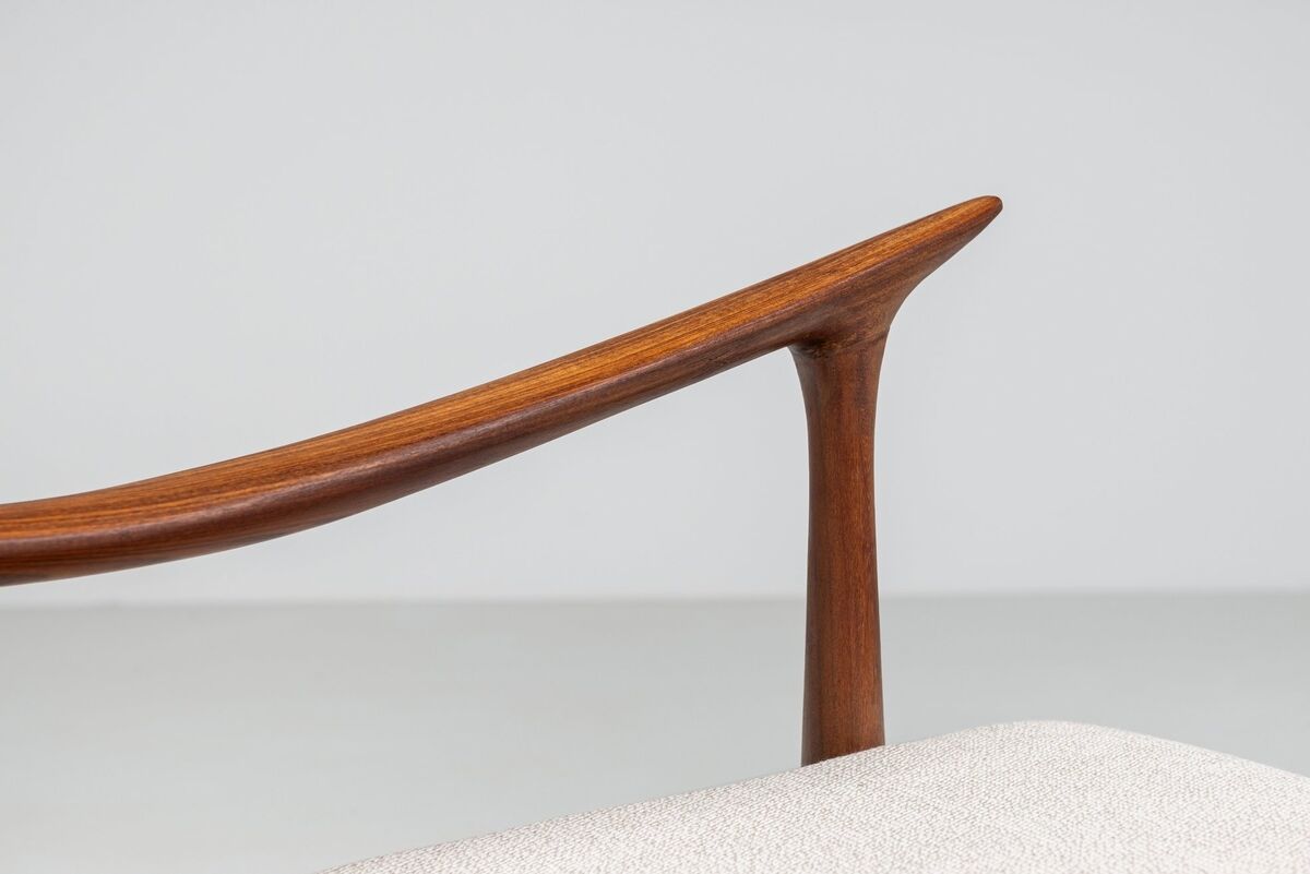 Sculptural Danish lounge chair in teak and fabric Denmark 1960