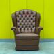 Original English Chesterfield Wingback Chair - Vintage Cognac Leather