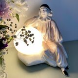 Vintage Pierrot lamp in resin and opal globe