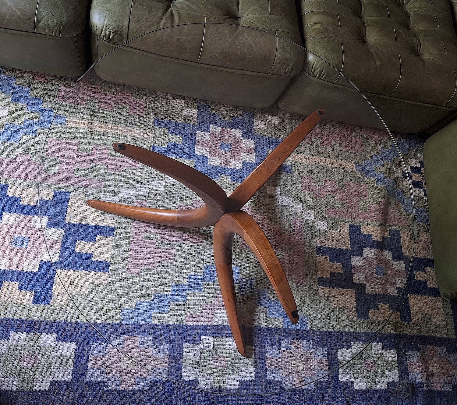 Mid century Danish teak coffee table with circular glass top, 1960s