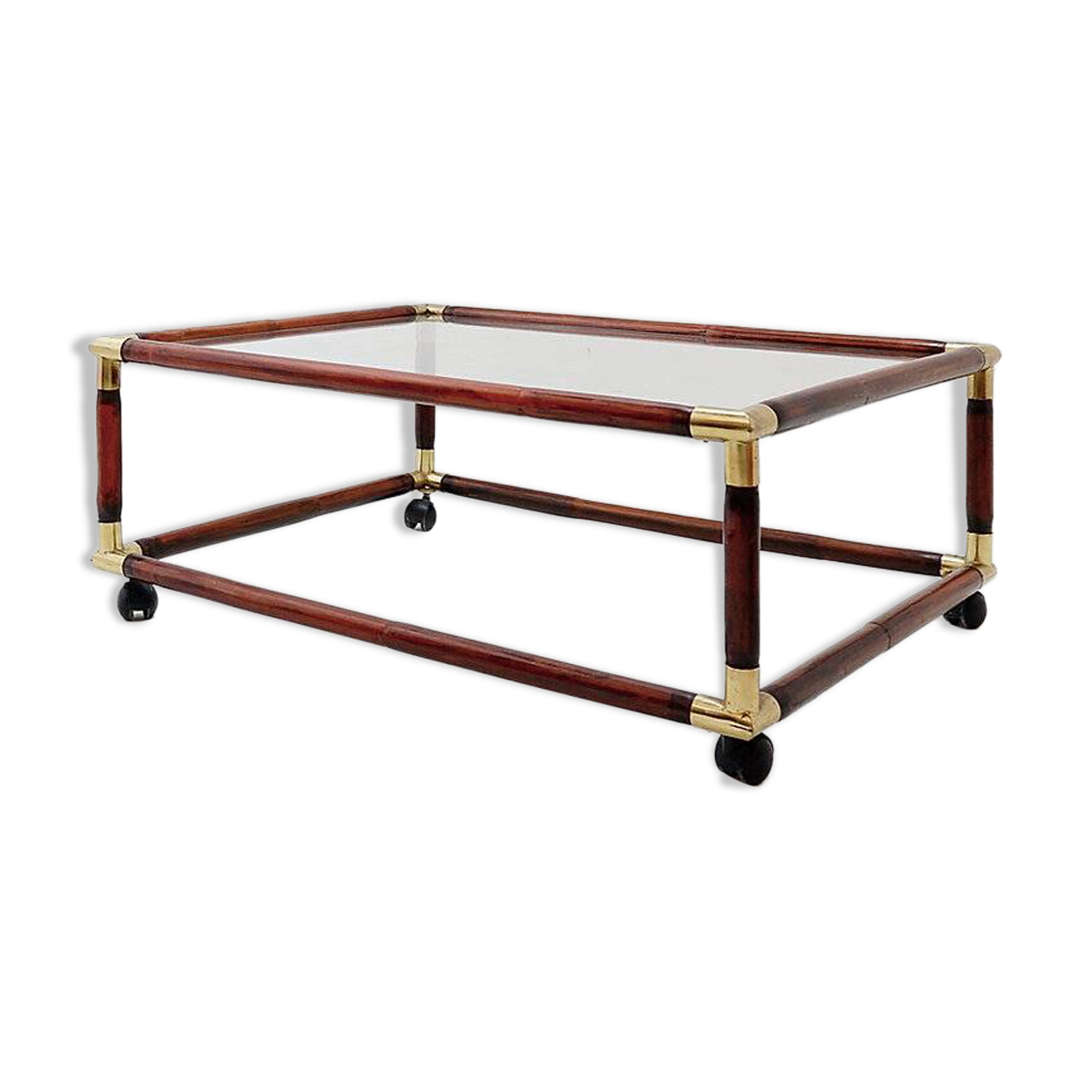 Bamboo and brass coffee table with glass top, 1960s.