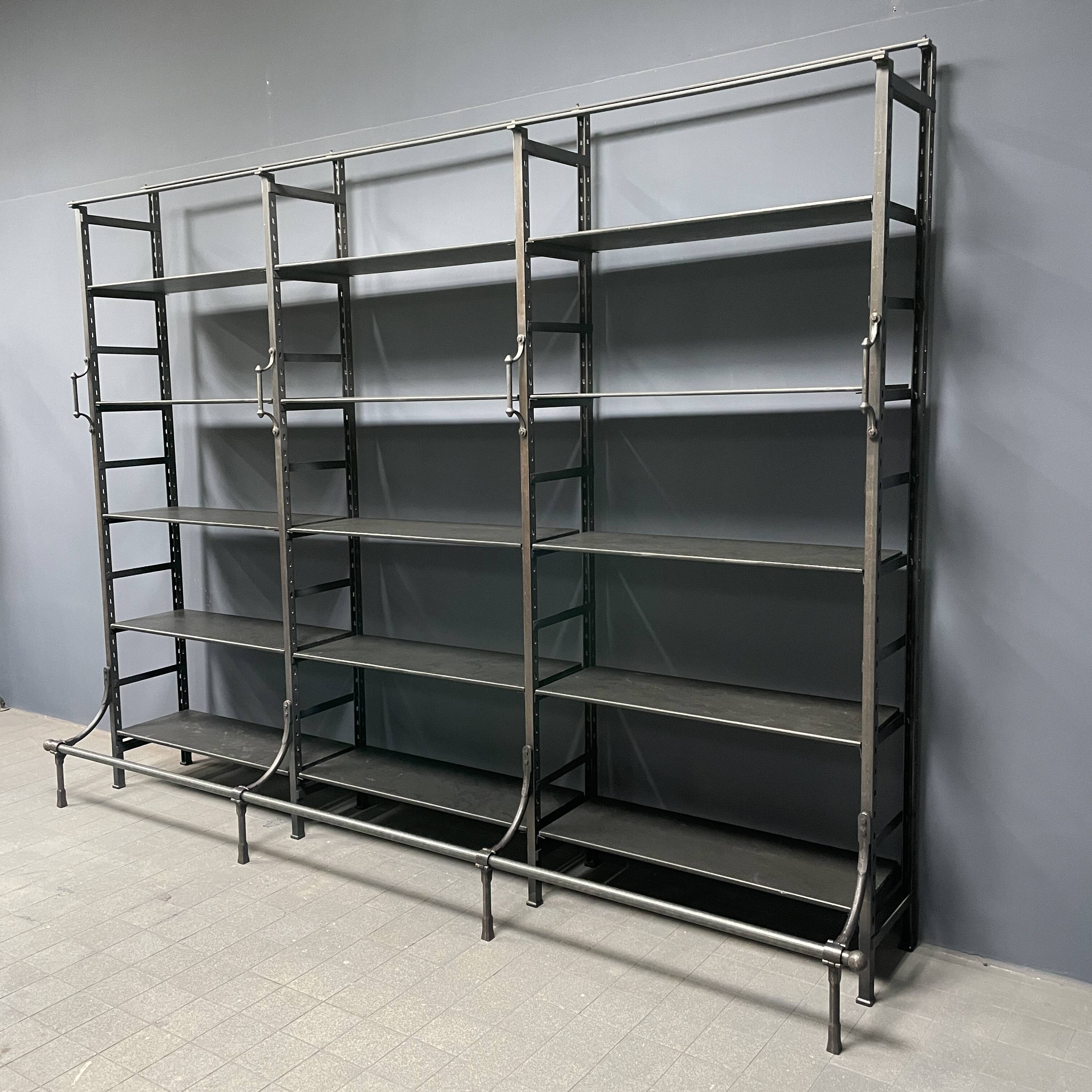 Industrial Iron Library Wall Shelving Cabinet