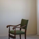 Oak and wool armchairs, Louis XIII style, by a French cabinetmaker from the 1930s.