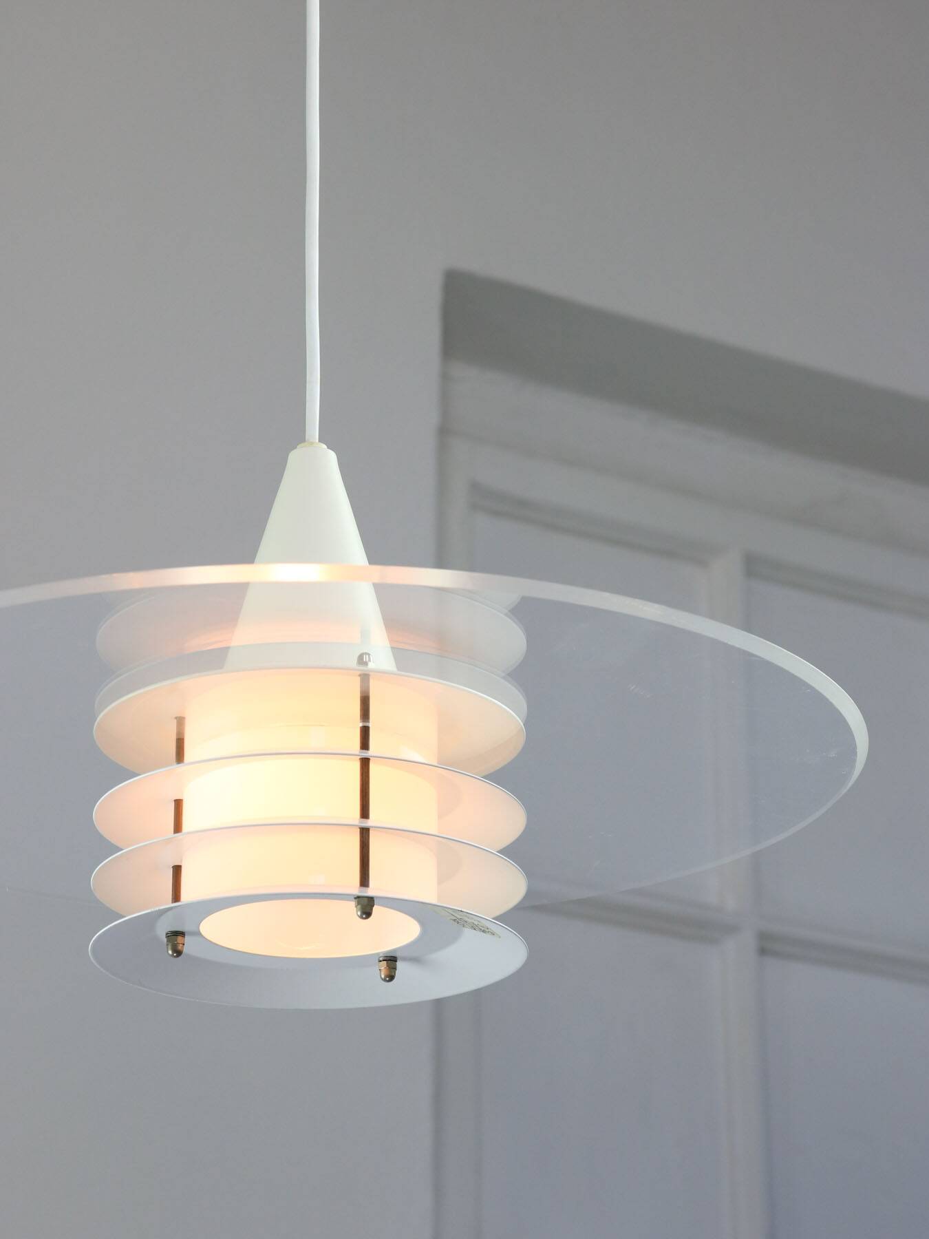 Scandinavian Duett Plexiglas and Metal Pendant Lamp from Landskrona Sweden