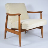 Restored scandinavian armchair "Kedziorek", 1960s, cream Cord, teak