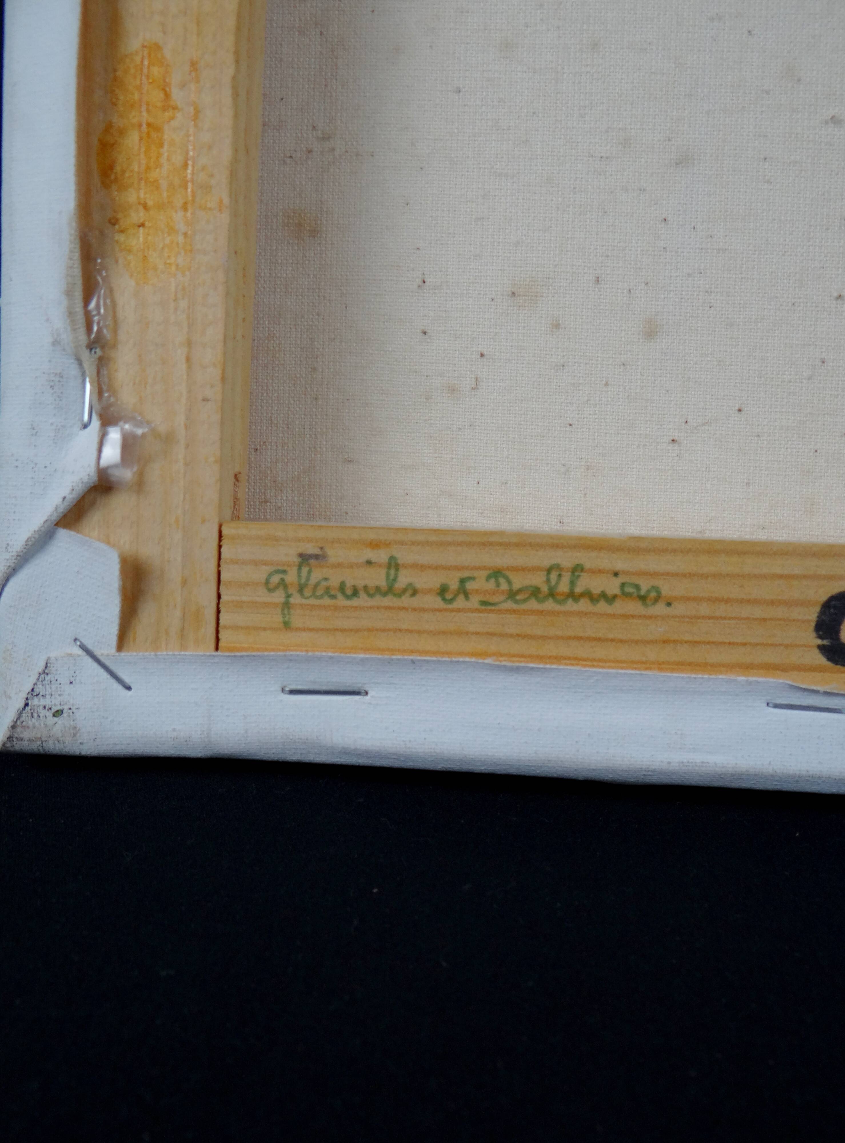 Still life 'Gladioli and Dahlias' Oil on canvas 36x33 signed J.D Vincent