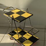Vintage black and yellow checkered rolling bar trolley