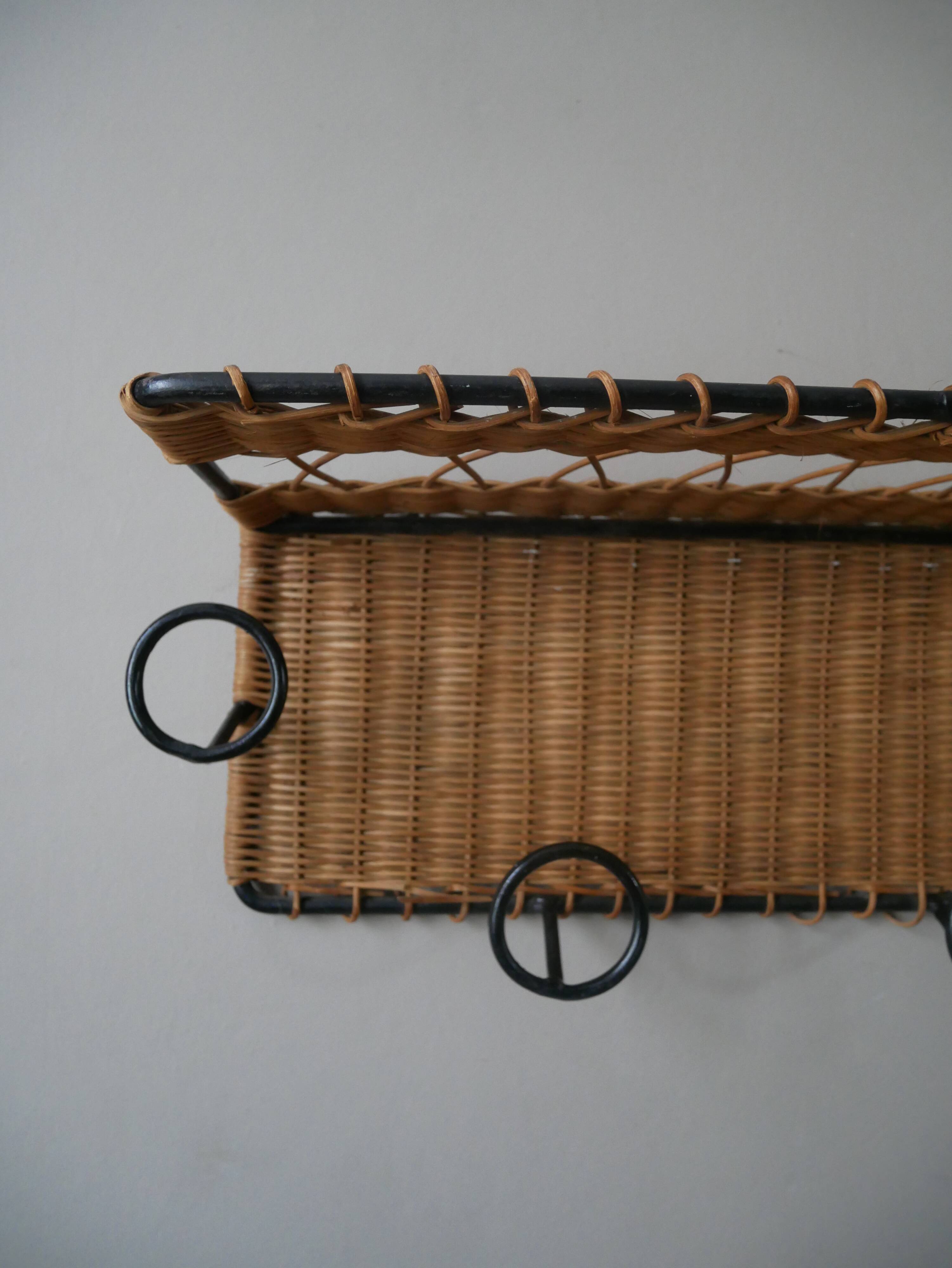 Coat rack cloakroom metal wrought iron wicker rattan handcrafted wall unit storage