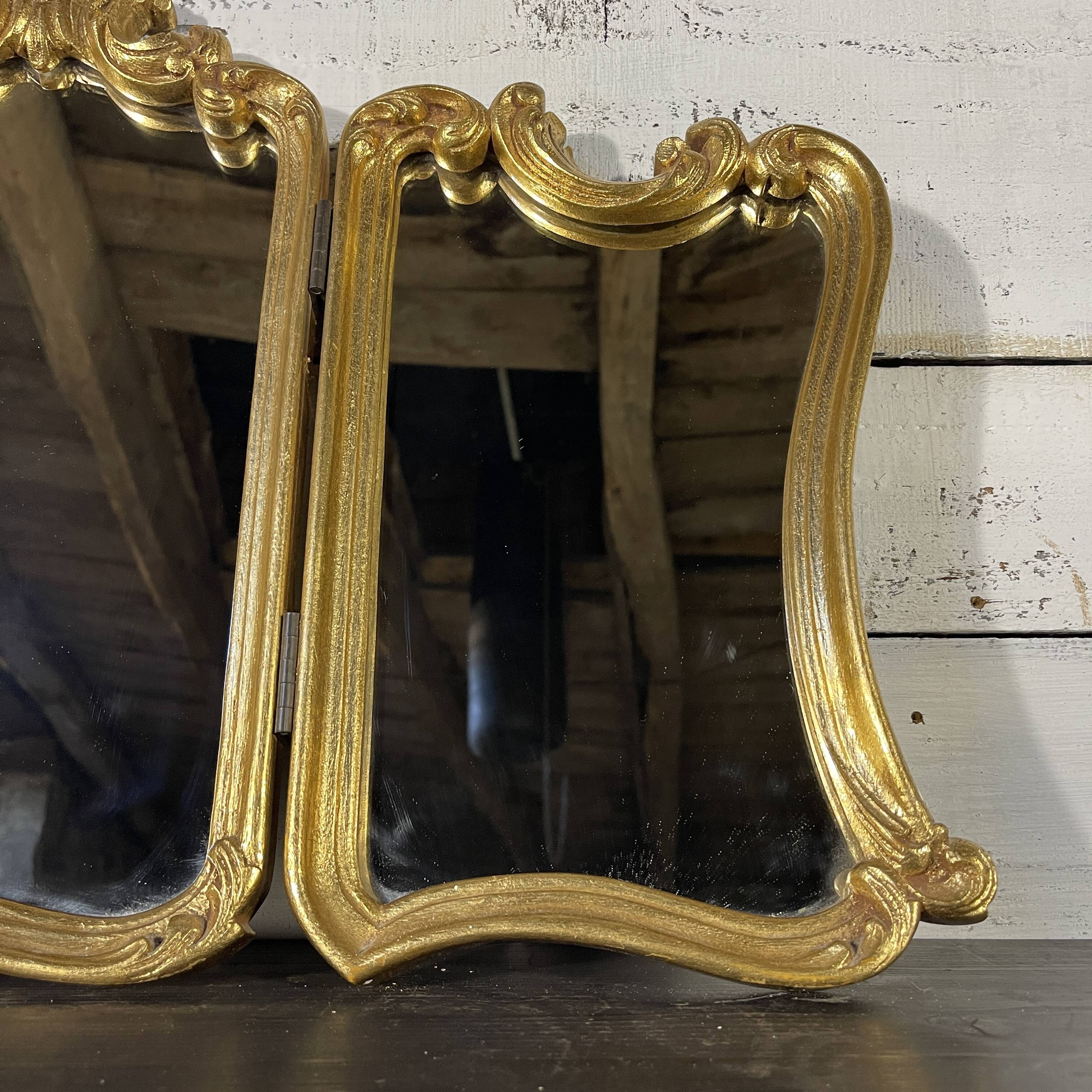 MIROIR TRIPTYQUE doré de style Louis XV