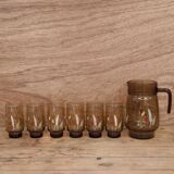 Set of 6 Orangeade Glasses and Smoked Pitcher with Arcoroc Ear of Wheat Decor