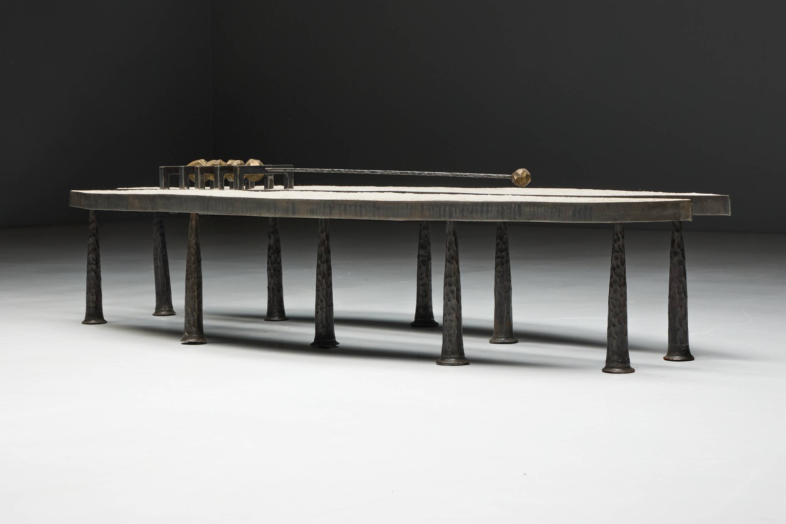 Thomas Serruys steel and stone brutalist coffee table, Belgium, 2019