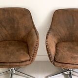 Pair of brown suede swivel office chairs
