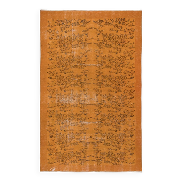 Vintage Hand-knotted Floral Design Turkish Wool Area Rug Overdyed in Orange for Living Room