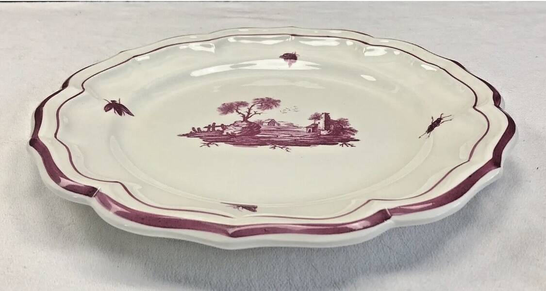 Round dish Gien model pink landscapes 1960 1971