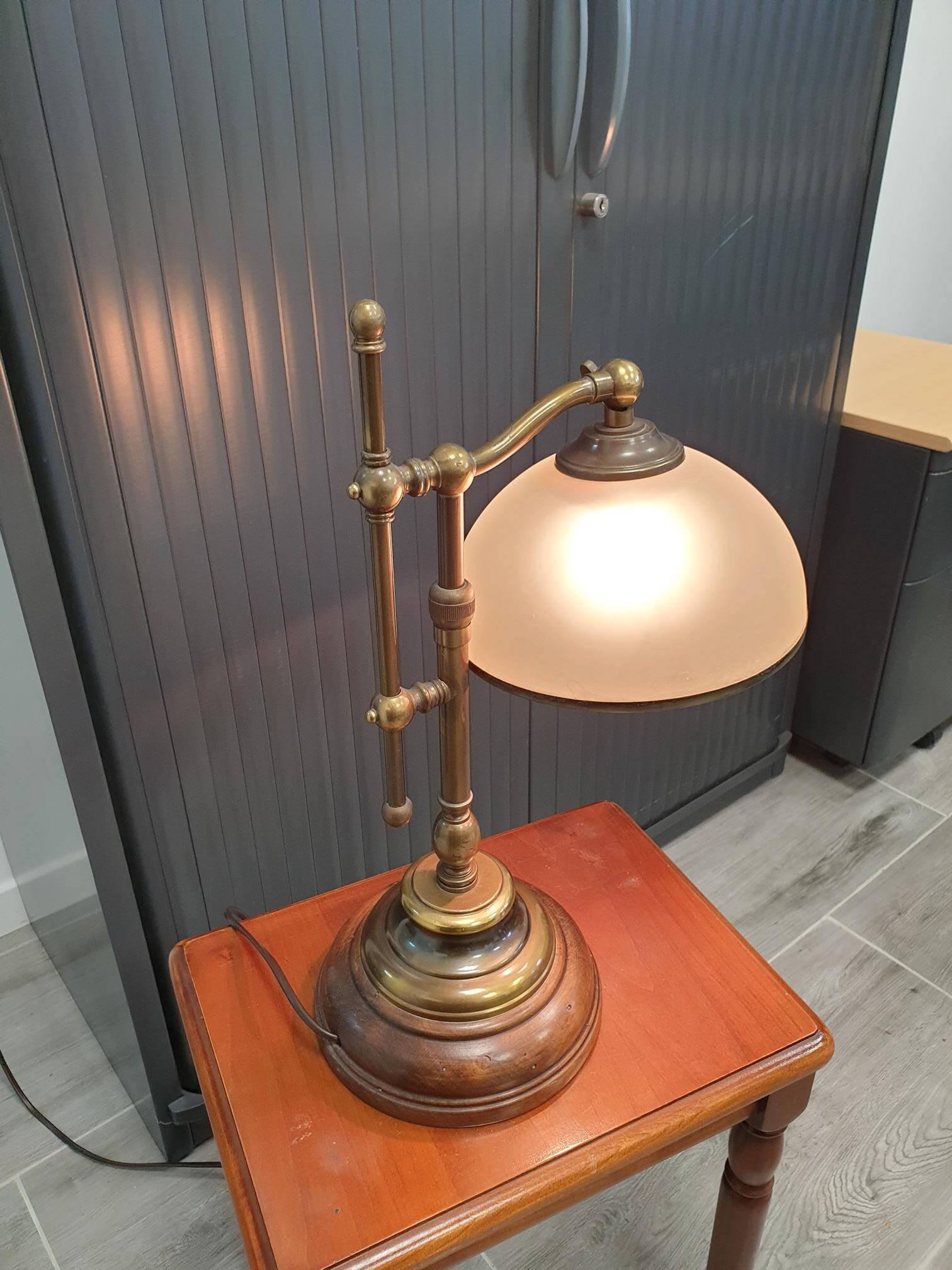 Wood and bronze desk lamp