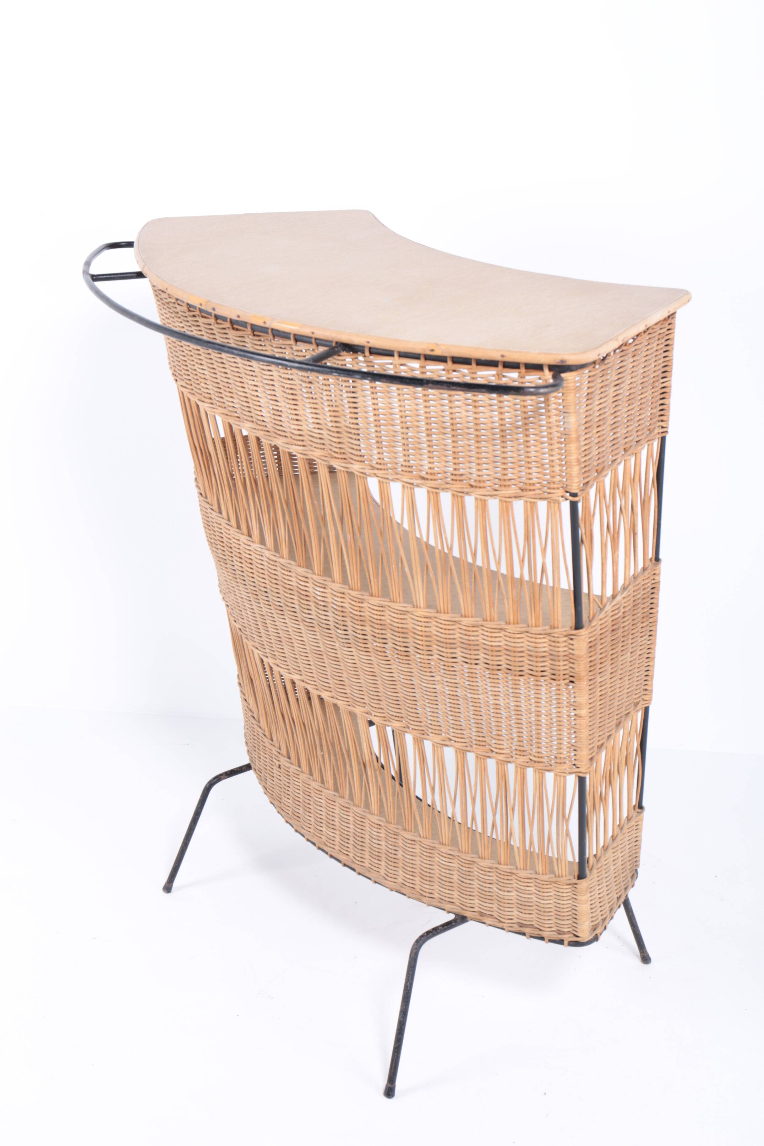 Vintage rattan and metal bar, 60s