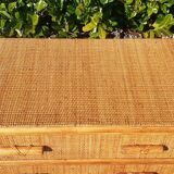 Chest of drawers 4 drawers in wood and wicker 70s vintage