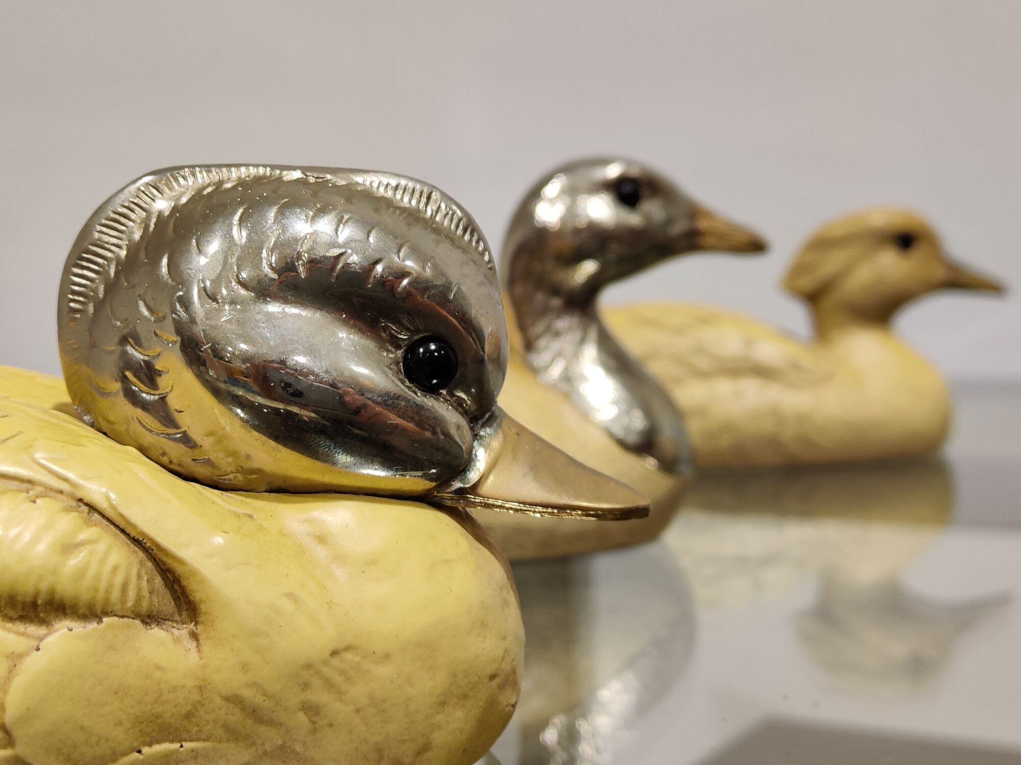 Silver plated duck sculptures by Malevolti, 1960