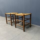 Set of Dutch beechwood stools with rush seat