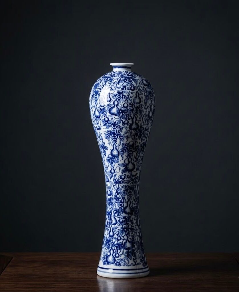 Meiping Vase Blue and White Porcelain — Gourd and Scroll Patterns
