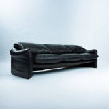 Maralunga sofa in brown black leather by Vico Magistretti for Cassina, 1970