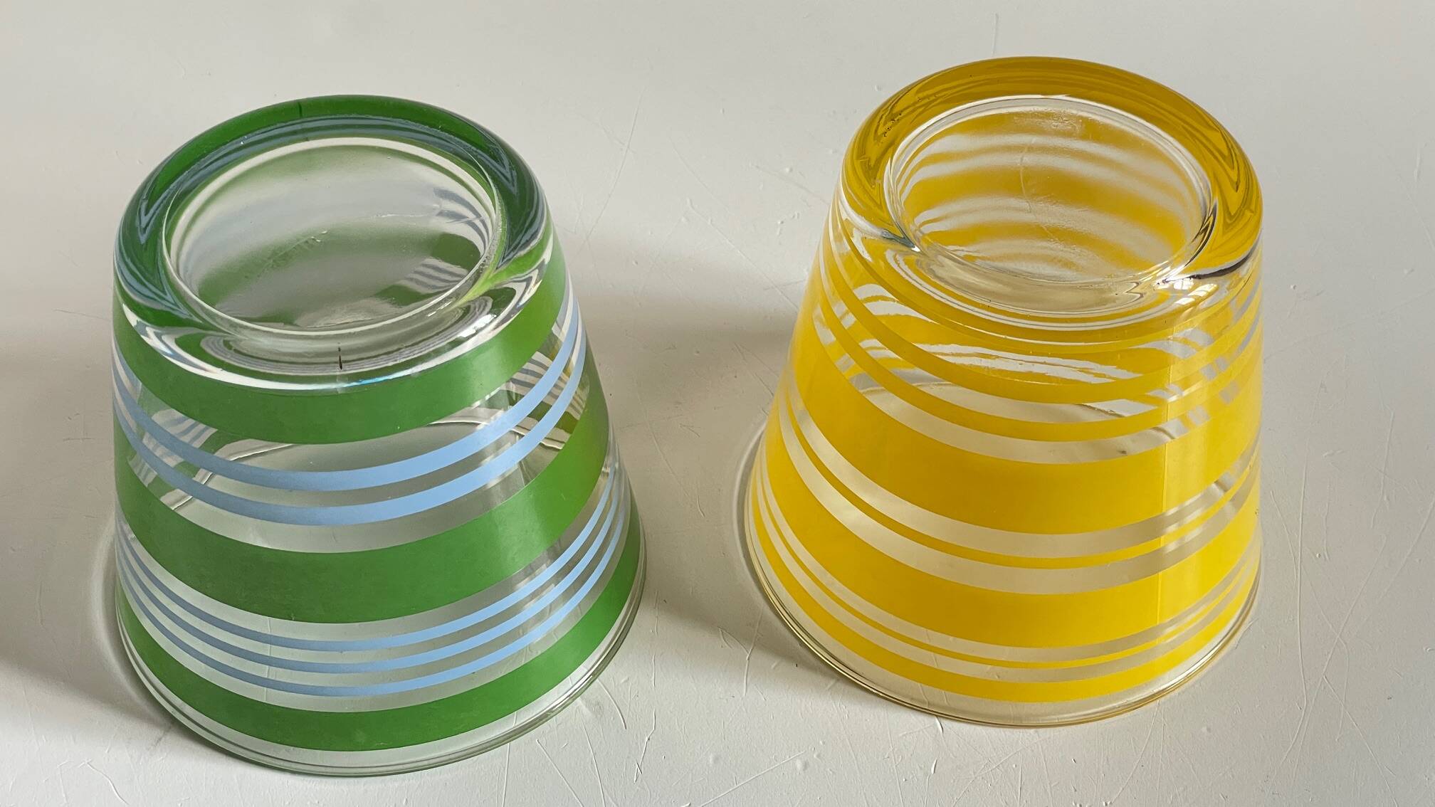 Pair of VINTAGE Silkscreened Glass Plant Pots