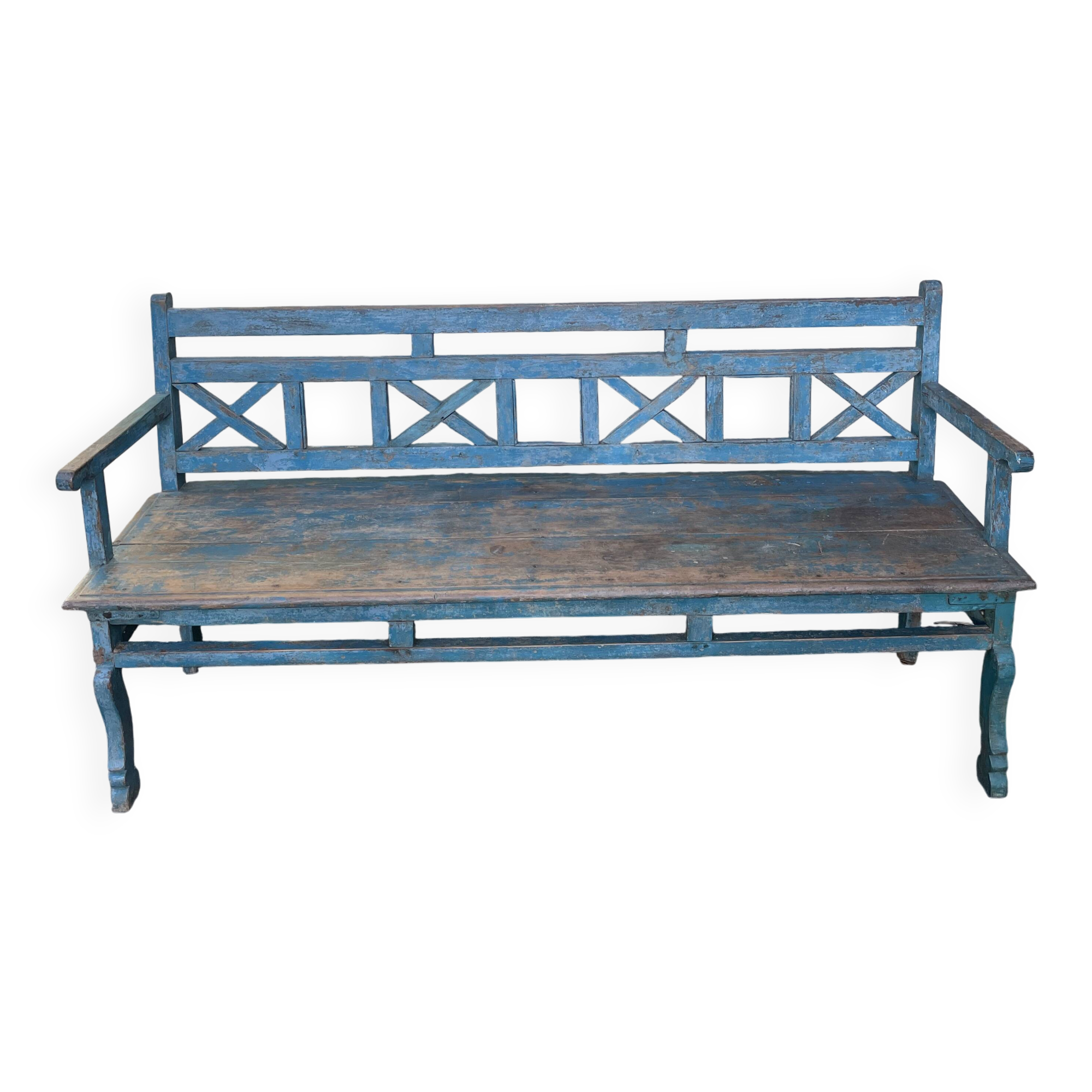 Indian bench in blue lacquered teak