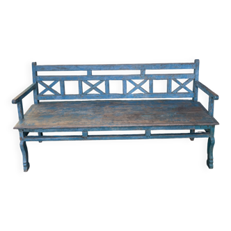 Indian bench in blue lacquered teak