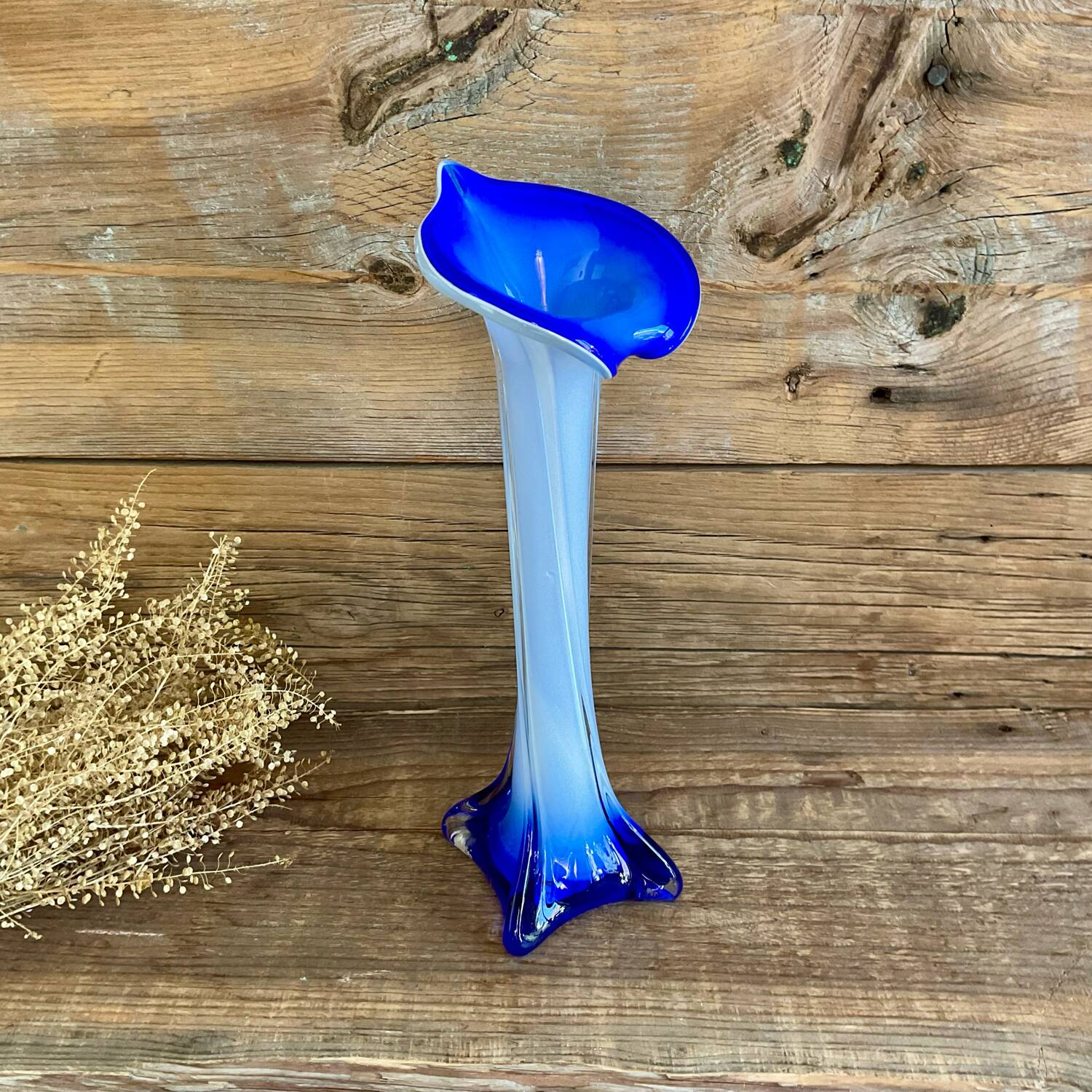Vintage blue blown glass vase