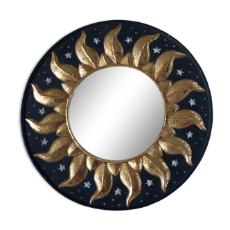 Vintage round mirror resin golden sun stars
