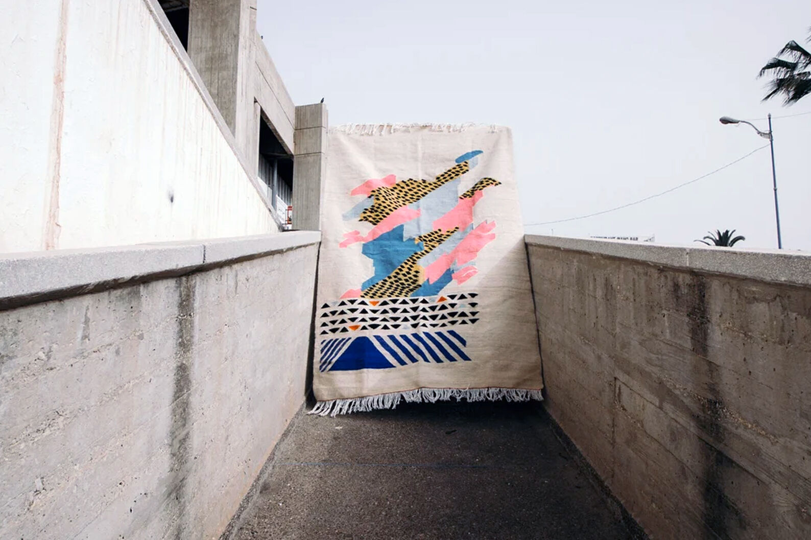 Handmade carpet, contemporary for living room, white & colors, wool, Khalil Minka, 220x140 cm