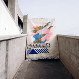 Handmade carpet, contemporary for living room, white & colors, wool, Khalil Minka, 220x140 cm