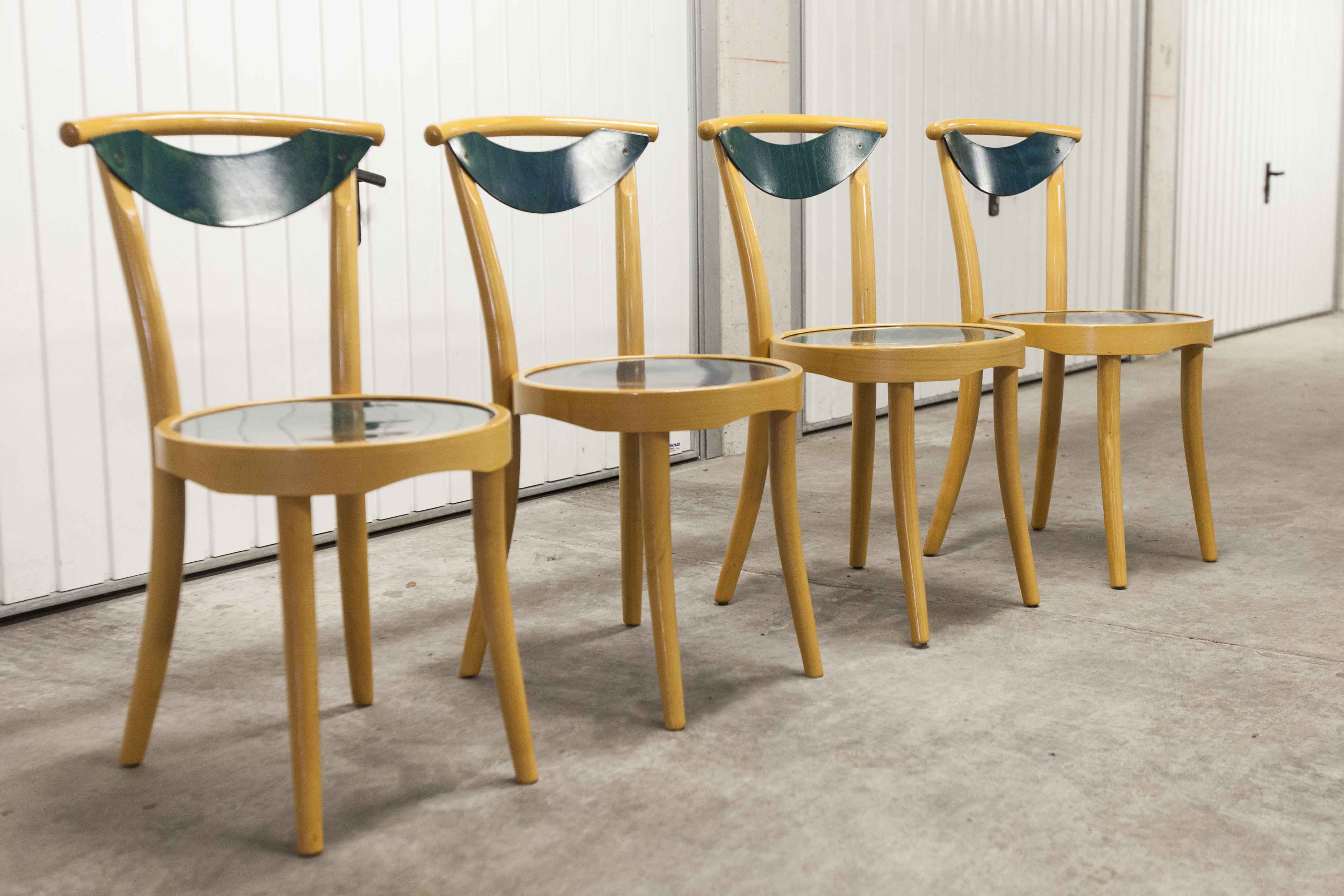 set of 4 chairs bistro Baumann model "Pollen café" design Pagnon / Pelhaître 1997