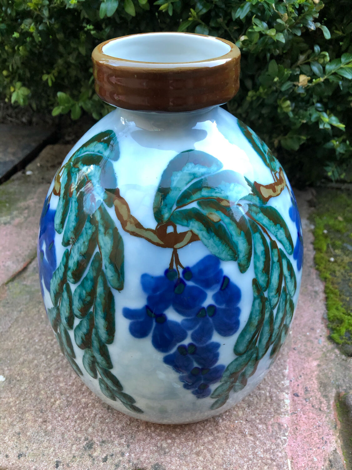 Vase art deco decoration with wisteria signed camille tharaud