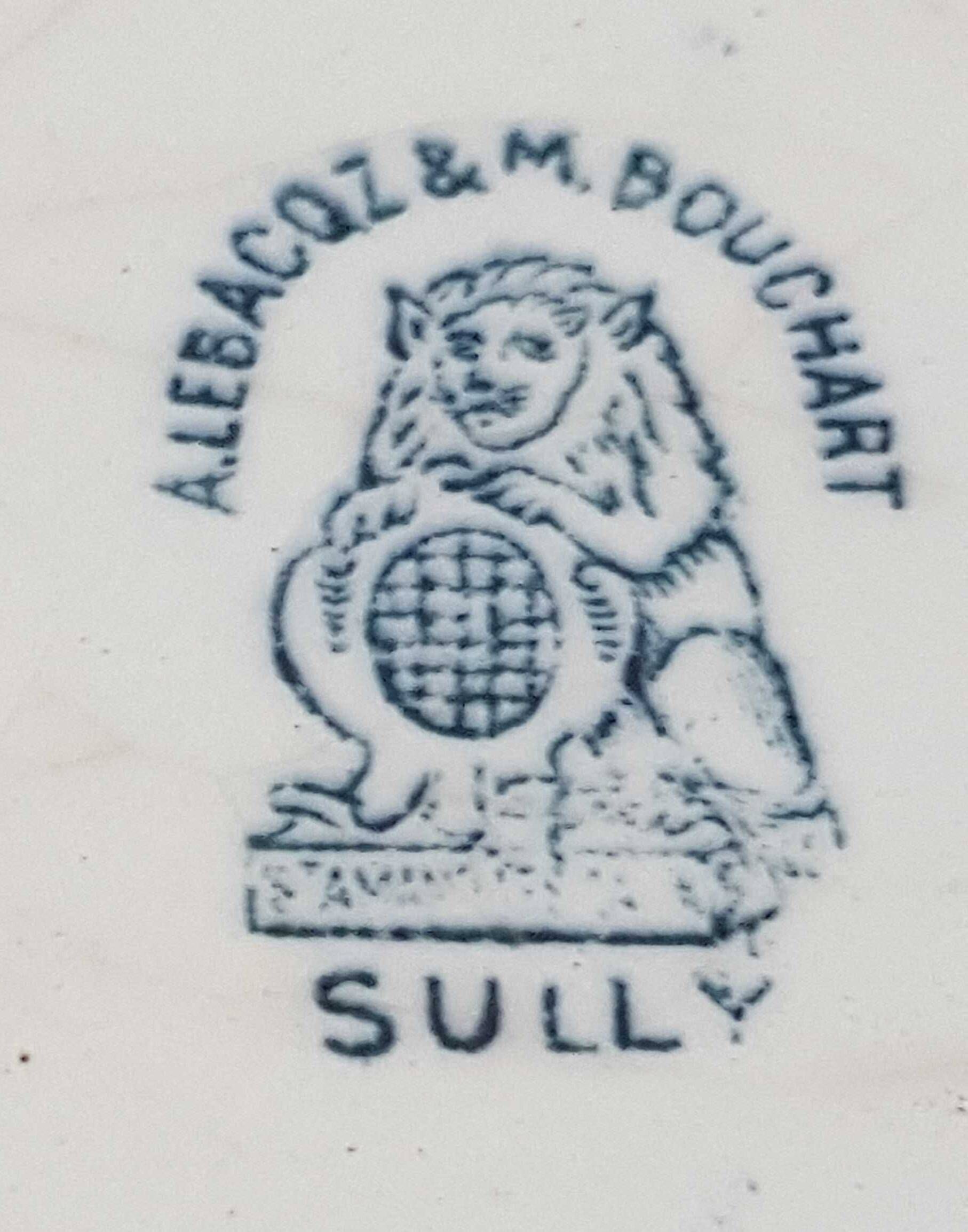 Lot of 2 old 19th century earthenware plates À.Lebacqz and M.Bouchart Sully 23