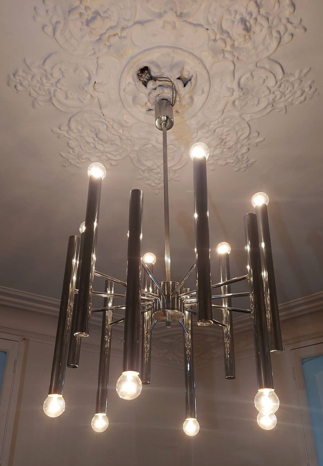 Very large vintage 12-light chandelier by Sciolari - 1970s (Space Age)
