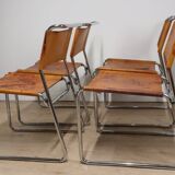 Set of 4 vintage leather and chrome metal chairs, 1970