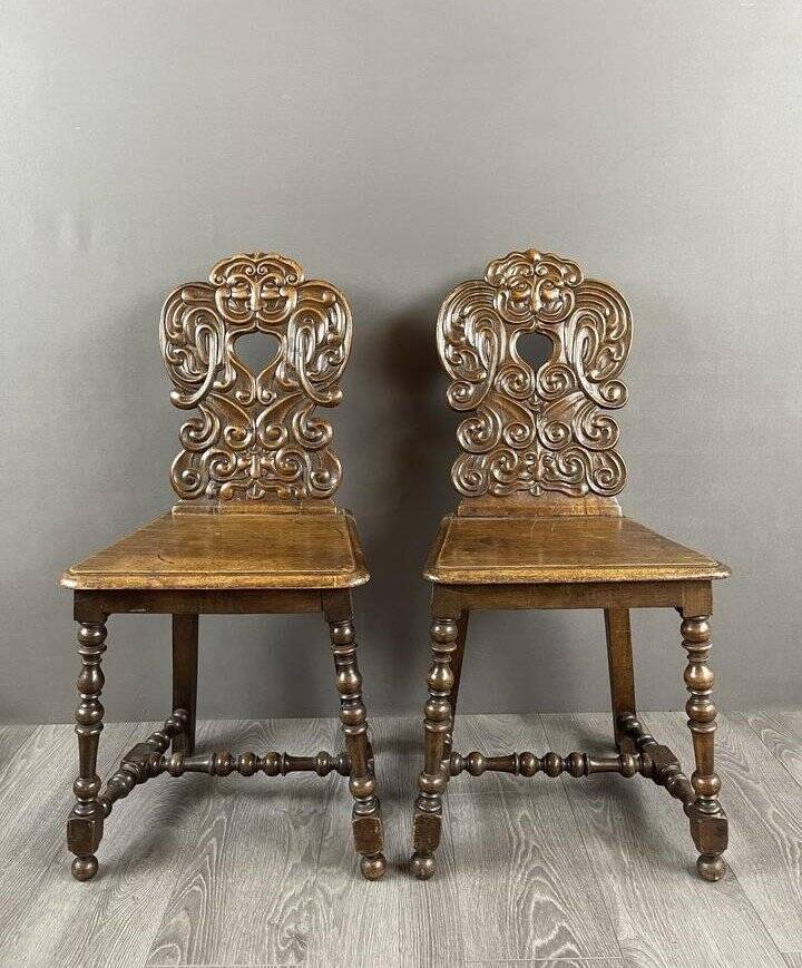 Pair of Carved Wooden Chairs, Late 19th Century