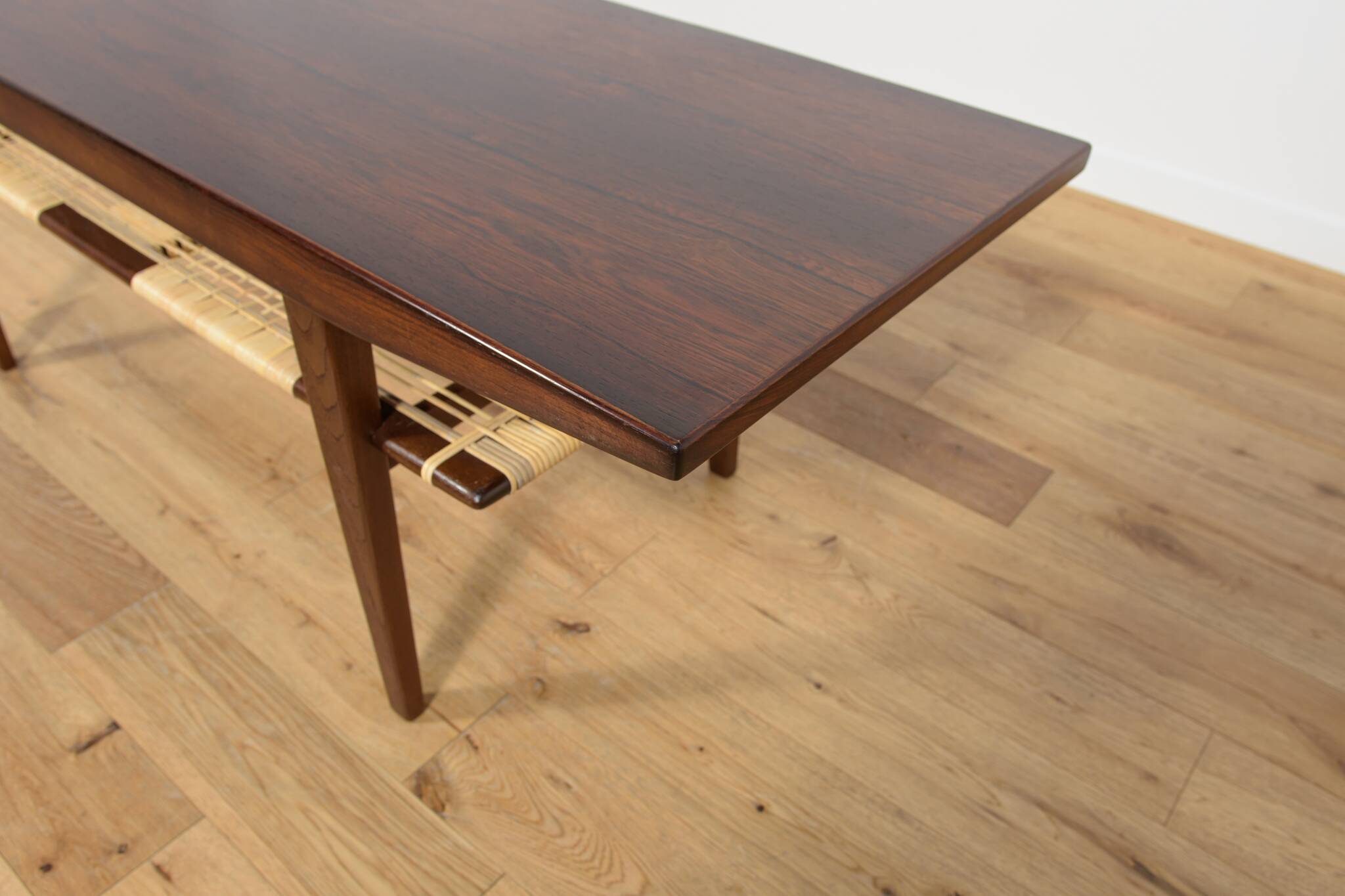 Mid-Century Rosewood & Rattan Coffee Table, 1960s
