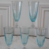 Set of 5 mini champagne flutes in blue glass 60s