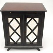 Paire de buffets en laque noire a decor de croisillons circa 1950
