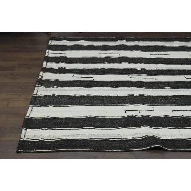 Black Beige Kilim Handmade Wool Antique Area Rug 186x291