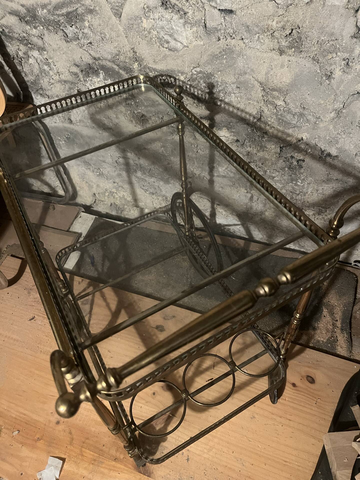 Drinks trolley, brass serving cart